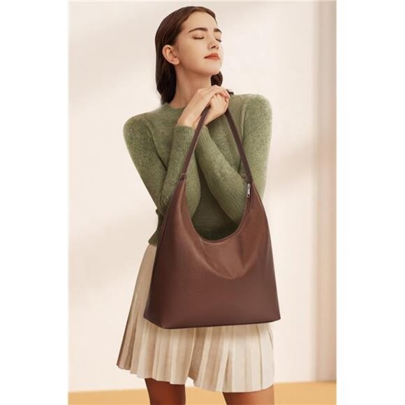 Casual Tote Bag Vegan Leather Brown - Picture 5 of 7